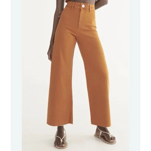 Zara Women Marigold The Marine Straight Wide-Leg High Rise Raw Hem Pants Size 6