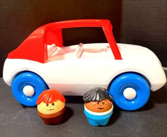Vintage Little Tikes Chunky Car Toddler Tots Family Red White Sedan Carry Handle