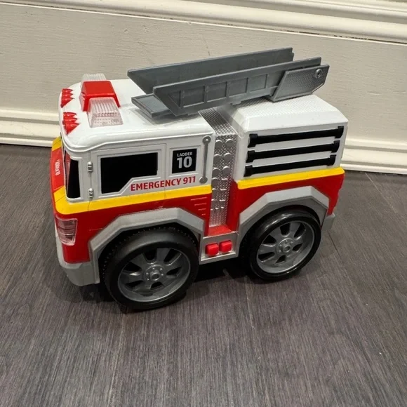 Emergency 911 Ladder 10 Electronic Fire Truck Toy - Red Gray Toddler Kids Boy