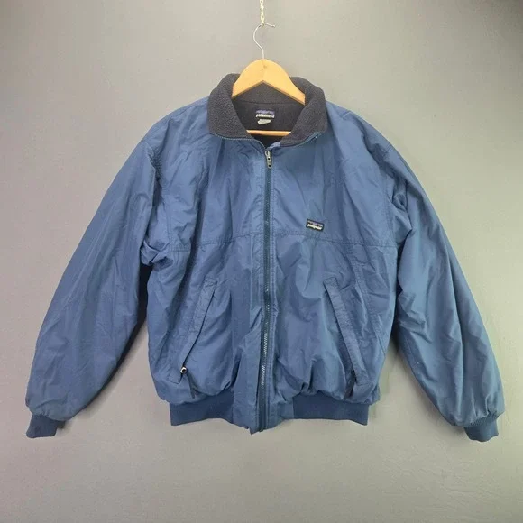 Patagonia Shelled Synchilla Jacket Medium Blue Fleece Lined Nylon Bomber Vintage