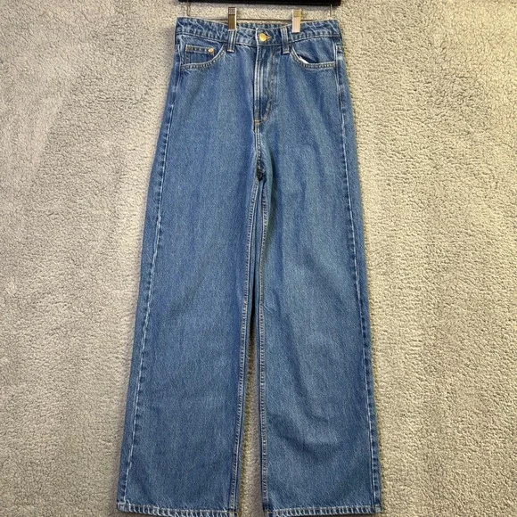 H&M &Denim Jeans Women 4 Blue Denim Wide Ultra High Waist Medium Wash Retro 90s