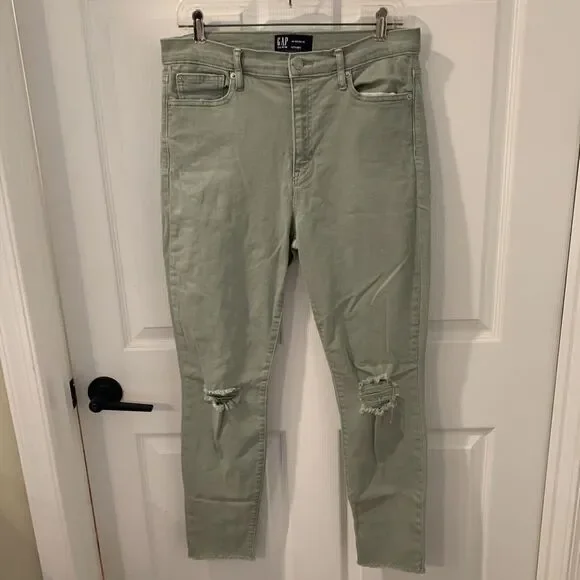 Gap Denim Women's size 30‎ Green Ripped Distressed Skinny Leg Girlfriend Jeans