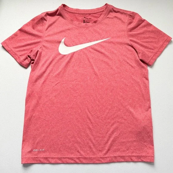 The Nike Tee Short Sleeved Dri-Fit Orange-Red Large Swoosh Size Youth Medium EUC