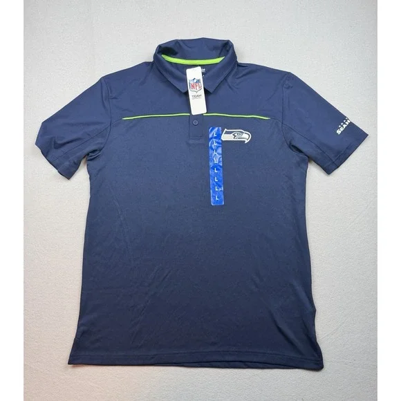 Seattle Seahawks Polo Shirt Men's Large Blue NFL Team Apparel Short Sleeve NEW