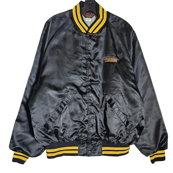 Vintage Pla-Jac Dunbrooke Varsity Bomber Jacket Mens XL Black Prudential USA 80s