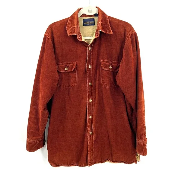 Vintage Heritage workwear quilted corduroy shirt‎ jacket brown rusting worn M