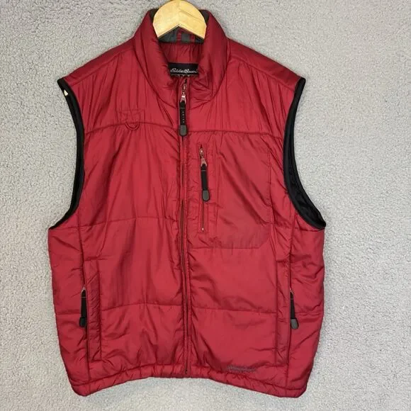 Eddie Bauer EBTEK Vest Men S Red Puffer‎ Nylon Zipper Pocket Full Zip