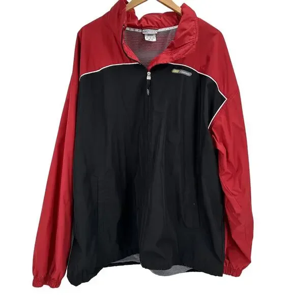 Vintage Reebok‎ Jacket Mens XL Red Black Full Zip Windbreaker Hidden Hood