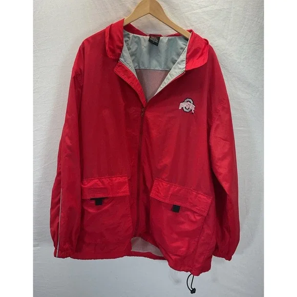 Ohio State Buckeyes Full Zip Windbreaker‎ Rain Jacket Mens LG Red lightweight