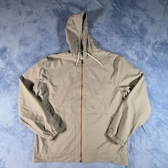 Weatherproof Vintage Mens Large Khaki Hooded Rain Jacket Full Zip Windbreaker