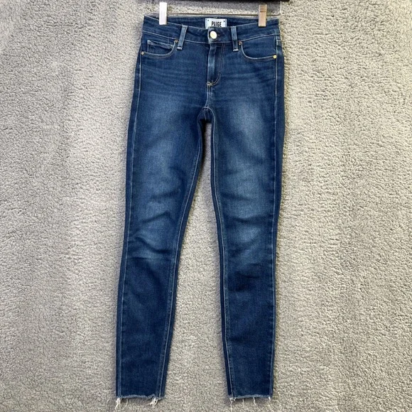 PAIGE Verdugo Jeans Women 23 Blue Denim Soho Wash Skinny Ankle Raw Hem Indie