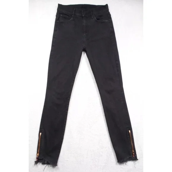Mother‎ Jeans Womens Size 25 Black Denim The Stunner Double Zip Ankle Step Fray