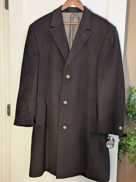 Calvin Klein Brown Wool Cashmere Men's Coat - Classic Single-Breasted Design.42L