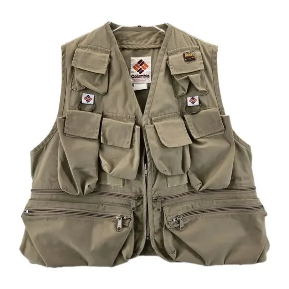 Vintage Columbia Sportswear Fly Fishing Vest Size XS Khaki Tan Multi‎ Pocket