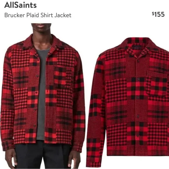 All Saints Brucker Plaid Shirt Jacket Mens XL