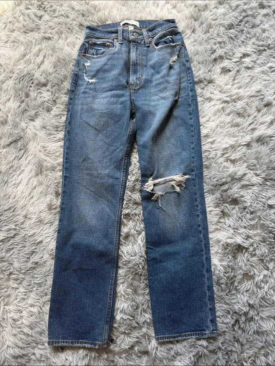 Abercrombie & Fitch Distressed Blue Straight-Leg Jeans