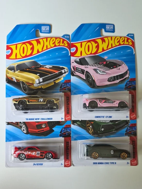 Hot Wheels Nightspeed – Honda Civic, Corvette C7 Z06, 24/seven, Dodge Challenger