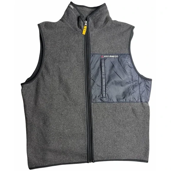 Vintage‎ Polo Jeans Co Ralph Lauren Fleece Vest Gray Full Zip Men's Large 90s