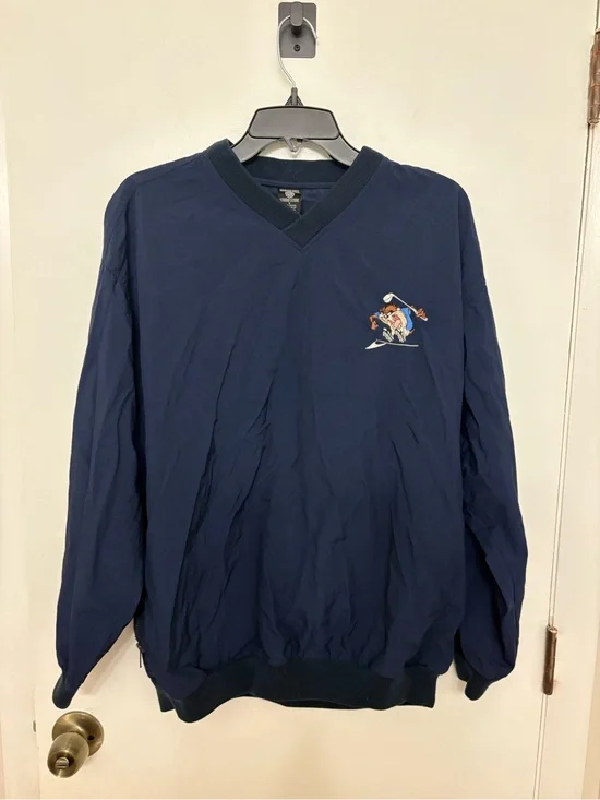 VTG 90s Warner Bros Studio Store Taz Golf Pullover Windbreaker Navy Small