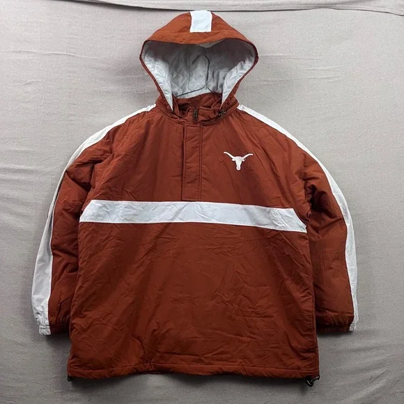 NCAA Texas Longhorns‎ Jacket Mens XL Burnt Orange Anorak Quilted Pullover Hooded