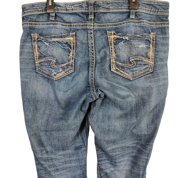 Silver Jeans Womens SZ 16 Elyse Capri Blue Denim Distressed Y2K Boho Western