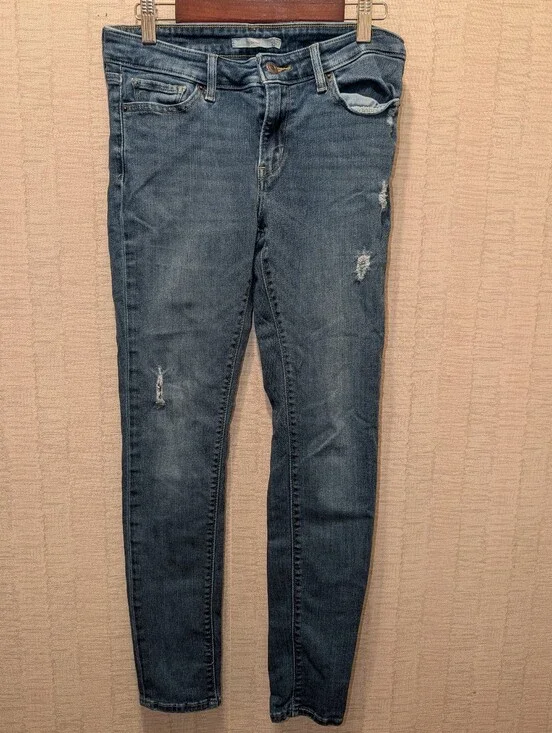 Slim Fit Women's Distressed Blue Jeans