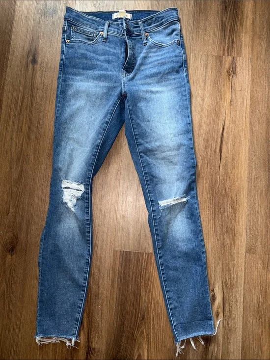 Madewell Blue Ripped Skinny Jeans with Frayed Ankles