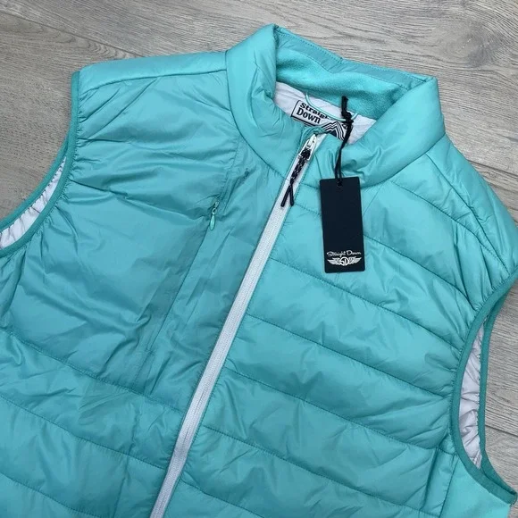 NWI Straight Down Alpha Vest Blue Teal Men Sz XL MARK STAIN Golf Puffer