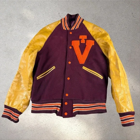 Vintage 60s 70s Virginia Tech Hokies Varsity Jacket Fits Adult Small/Medium