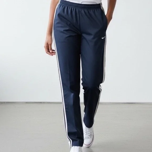 Nike Youth Large Navy Blue White Striped Track Pants Swoosh L 12-14 Y2K gorpcore