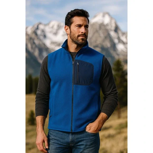 NWOT Lands End‎ Mens Sherpa Fleece Vest Blue Full Zip Pocket Gorpcore NEW Large
