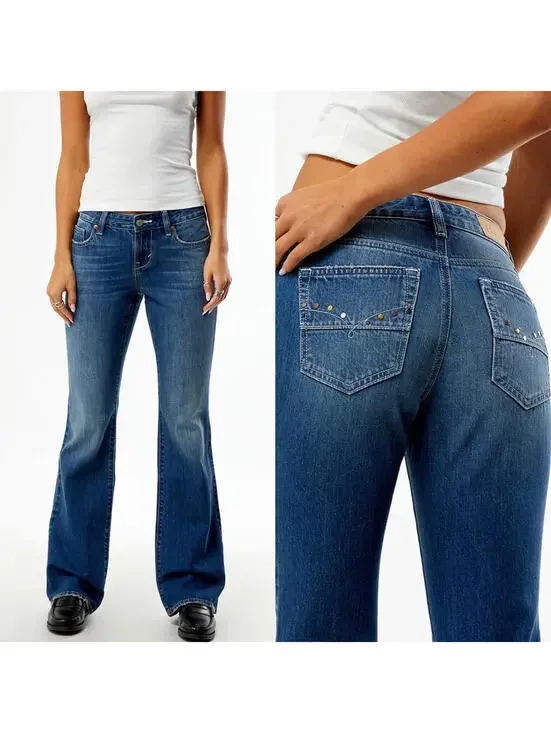 Pacsun Jade Low Rise Bootcut Jeans Pocket Studs Dark Blue NWT Sonoma Size 25