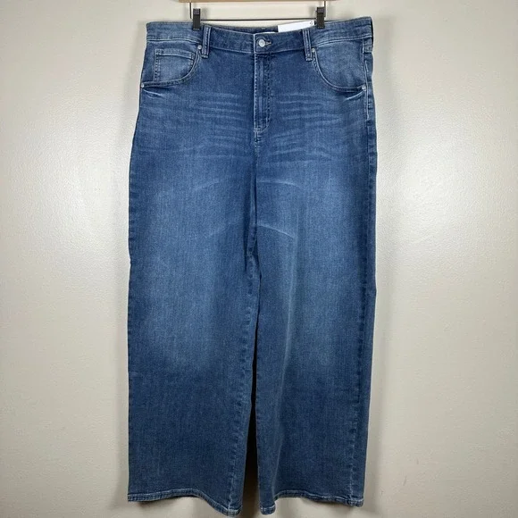 Liz Claiborne Women's 18 Wide Leg Jeans Blue High-Rise Parkside Wash Stretch NEW