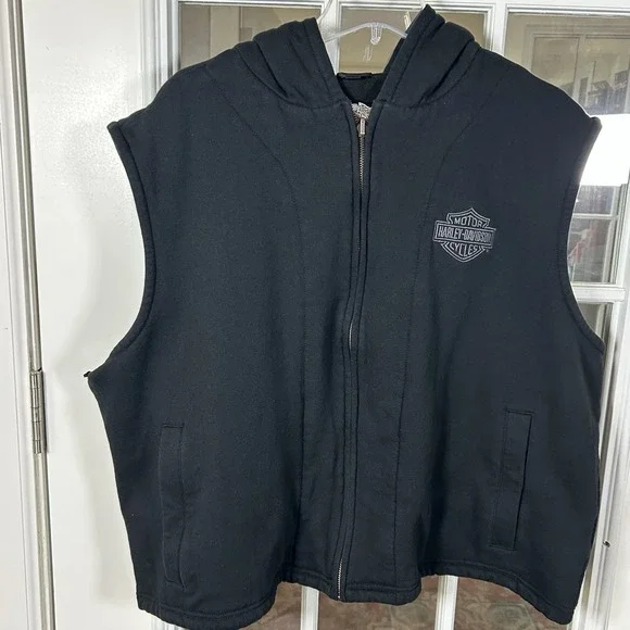 Harley Davidson Bar Shield Fleece Hooded Zip Vest Black 3XL Biker Moto 2007‎