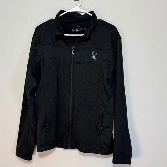 Spyder Jacket Men's Medium Black‎ Full Zip Fleece w Logo Everyday Jacket Casual