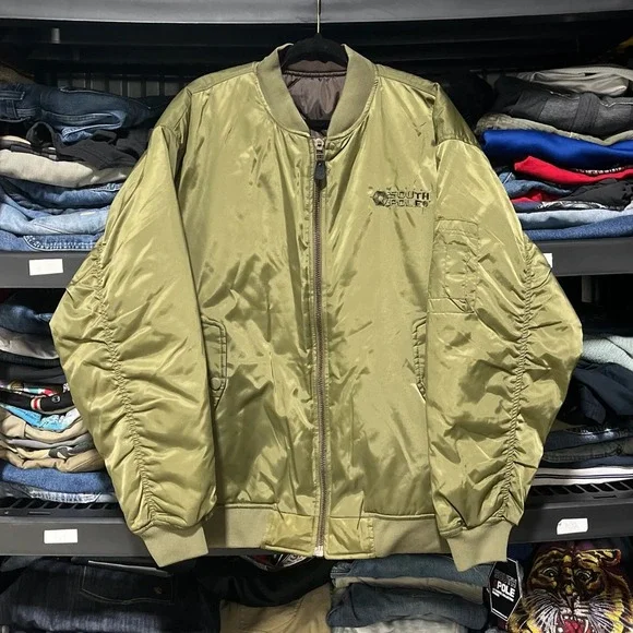 NWT‎ Vintage Southpole Bomber Jacket Reversible Mens XL Green Brown Y2K