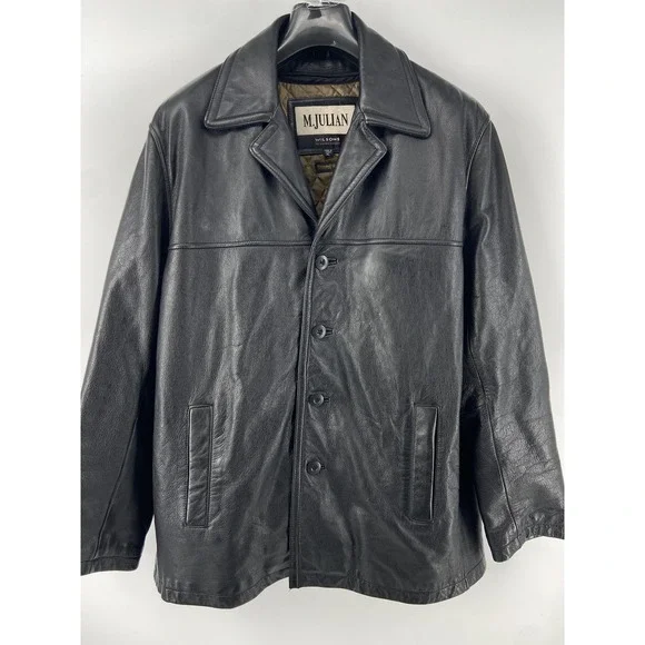 Vintage M Julian Coat Mens XL Black Leather Thinsulate Overcoat‎ Lined 80s