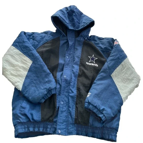 Vintage Starter Dallas Cowboys Hooded Puffer Jacket NFL Pro Line Zip Size‎ XL