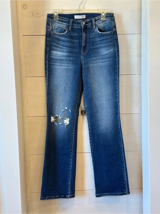 Flying Monkey Dark Blue Flare Jeans with Knee Distress