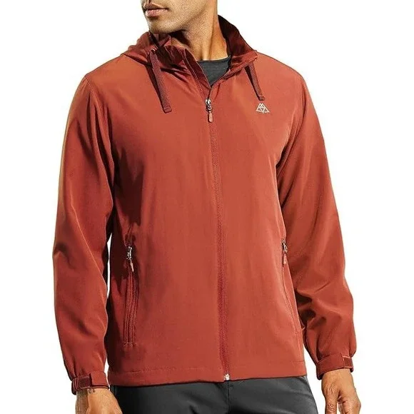 Haimont Men Full Zip Hooded Windbreaker Jacket Burnt Orange Size Large‎ Outdoor