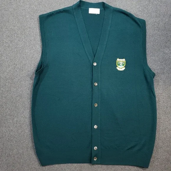 Joya Golf Wool Cardigan Sweater Mens Large Green Vest Green Waterville Golf Club