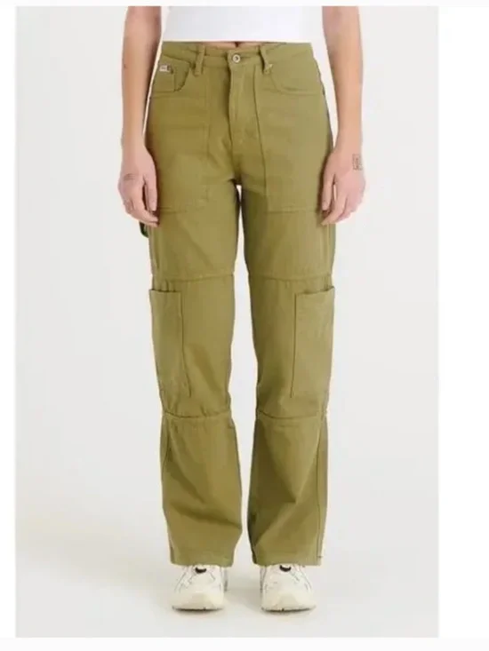 The Ragged High Rise Green Combat Dad Relaxed Straight Streetwear Jeans Size 28