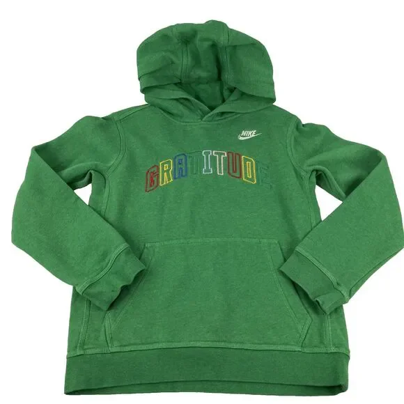 Boys Nike Gratitude Hoodie Sweatshirt Sz L Green Stitched Cotton‎ Polyester
