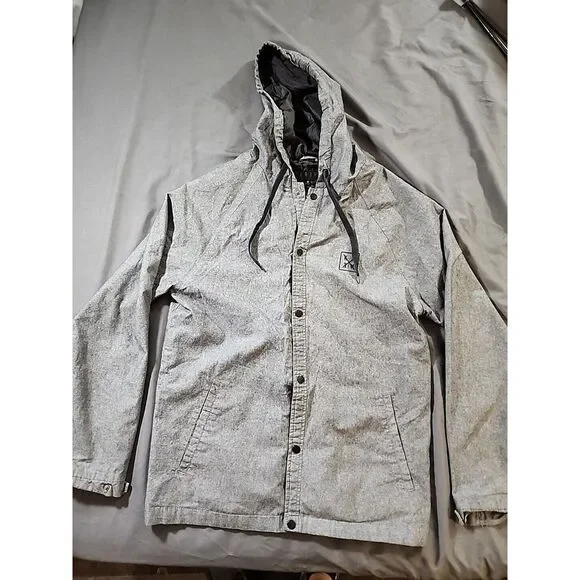 Krew Black Denim Snap‎ Up Hoodie Long Sleeve Jacket Mens Size Medium