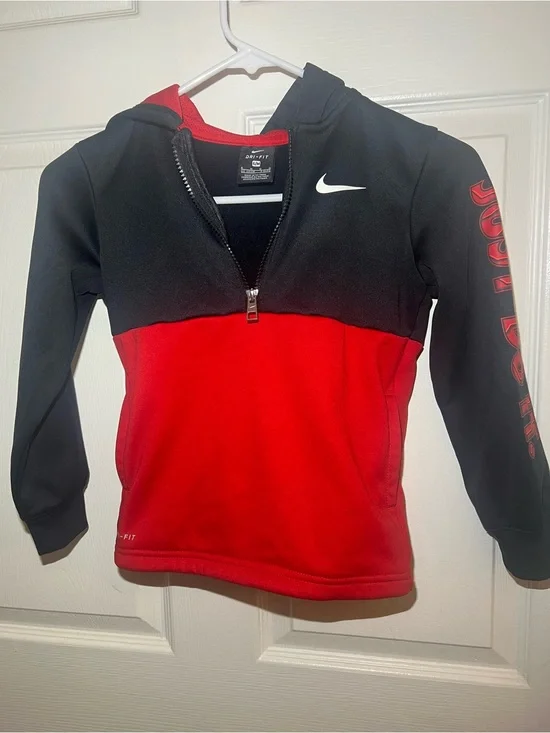 Nike Kids Black and Red Half-Zip Hoodie