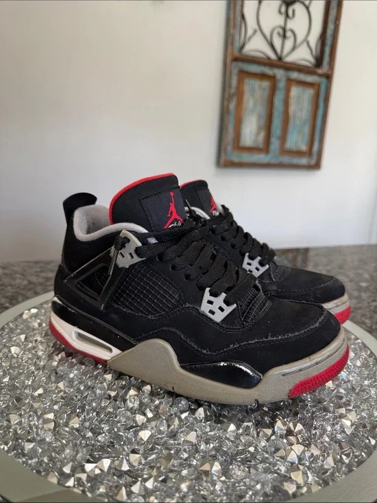 Nike Air Jordan flight 4 Black with Red and Gray Accents 6Y