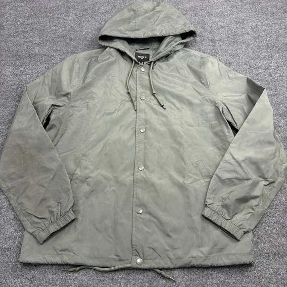 Forever 21 Mens Jacket Flight Olive Green Matt‎ Full Zip Size Medium Rain Jacket