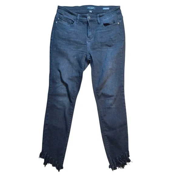Judy Blue Black Skinny Fit Jeans Shark Bite Fray Raw Hem‎ Womens 7/28