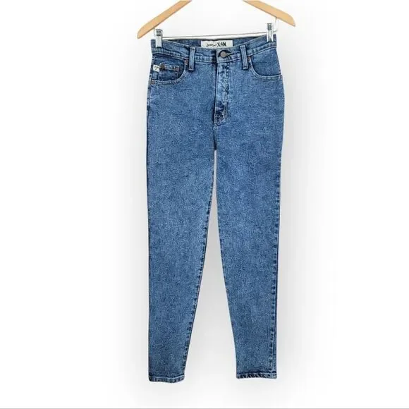X-AM Jeans Vintage Acid Wash Women's Blue Jeans Stretch High Rise Skinny Mom
