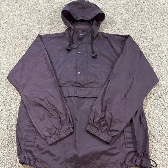 Vintage‎ J Crew Nylon Anorak Pullover Hooded Jacket Plum Mens S 90s EUC